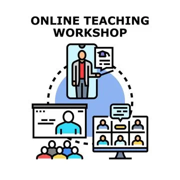 Online teaching workshop for remote education and virtual learning Stock Illustration