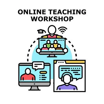 Online teaching workshop vector illustrating distant education Stock Illustration