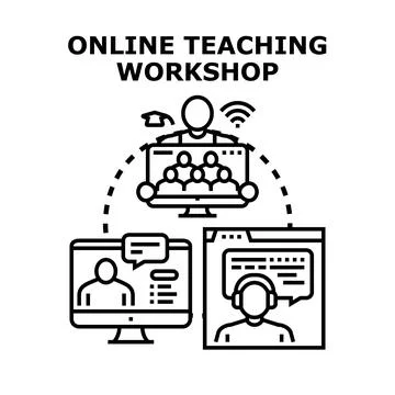 Online teaching workshop vector illustrating distant education Stock Illustration