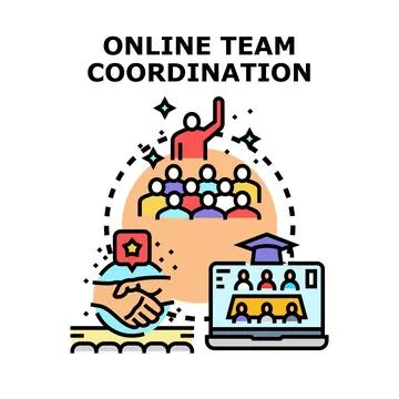 Online team coordination, collaboration, and remote work concept Stock Illustration