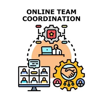 Online team coordination virtual collaboration work illustration Illustrazione stock