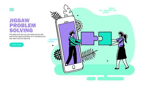 Online team support for app problem with jigsaw puzzle , CRM vector イラスト素材