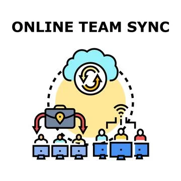 Online team synchronization cloud computing data sharing Illustrazione stock