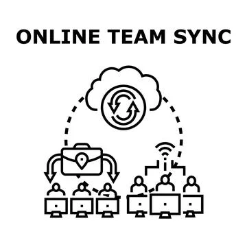 Online team synchronization cloud computing data sharing Stock Illustration