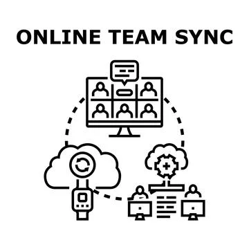 Online team synchronization concept digital illustration Ilustração Stock