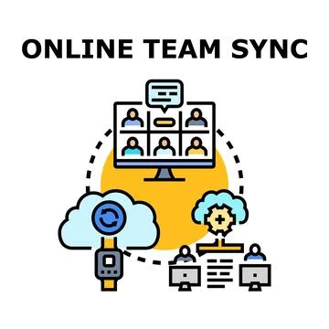 Online team synchronization concept digital illustration Stock Illustration