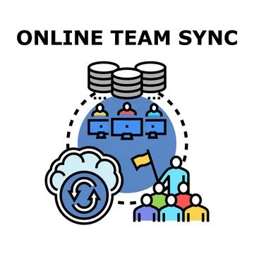 Online team synchronization digital collaborative work process Stockillustratie