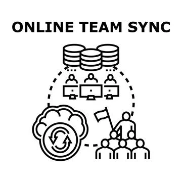 Online team synchronization digital collaborative work process Stockillustratie