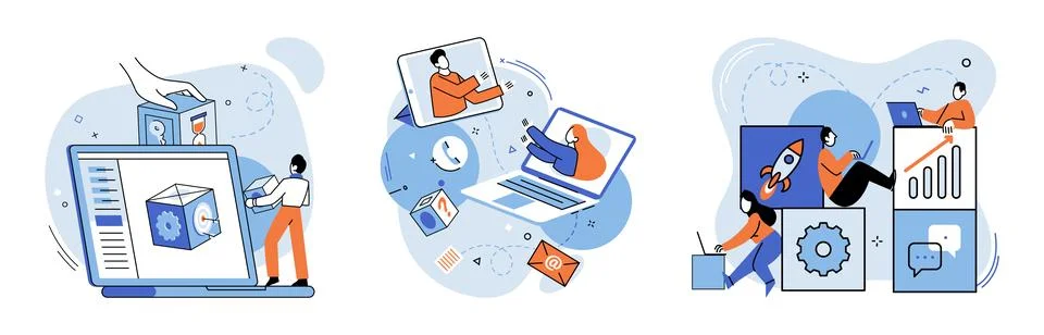 Online team. Technology served as backbone virtual collaboration Stock Illustration