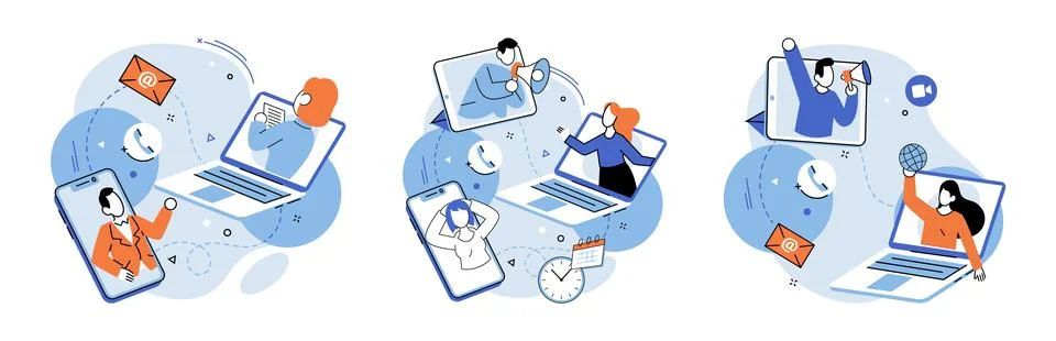 Online team. The webinar provided platform for knowledge sharing and networking Illustrazione stock