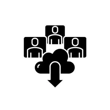 Online team work black icon, vector sign on isolated background. Online team Stock Illustration
