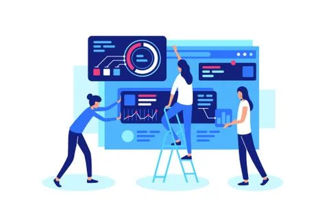 Online teamwork on a common cause in group. Stock Illustration