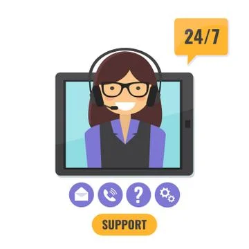 Online tech support 24/7 service concept. Stock Illustration
