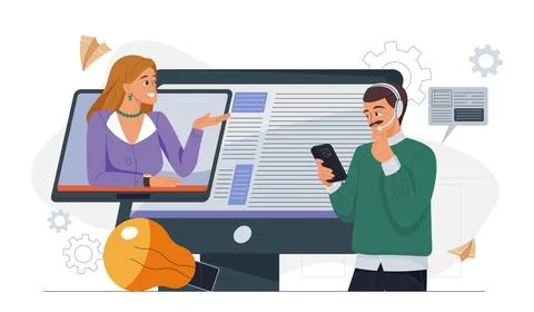 Online tech support communication concept. Vector illustration Stock Illustration