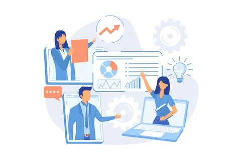 Online tech talks Technical topics presentations, webinars, live demonstrat.. Illustrazione stock