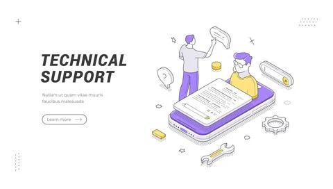 Online technical support and customer service isometric banner template. Call Stock Illustration
