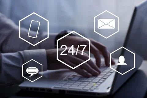 Online technical support, customer service 24/7 nonstop Stock Photos