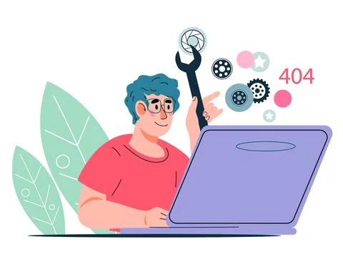 Online technical support of site or mobile app, site software problems diagno Stock Illustration