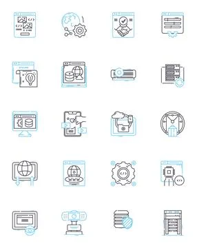 Online technology linear icons set. Internet, Website, Browser, Coding, Social Illustrazione stock