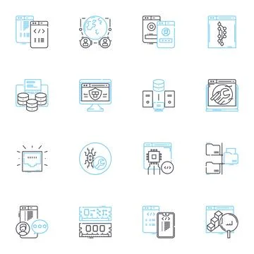 Online technology linear icons set. Internet, Website, Browser, Coding, Social Stock-Illustration