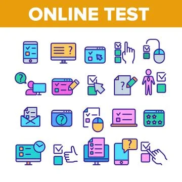 Online Test Collection Elements Icons Color Set Vector 스톡 일러스트