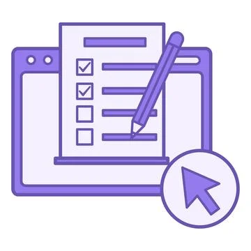 Online Test Color Icon. Vector Icon. Website, Test Questions, and Computer .. Illustrazione stock