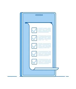 Online test. Computer quiz form on smartphone. Online to do list testing digital Stock Illustration