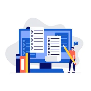 Online test concept with characters. Modern vector illustration in flat sty.. Stock Illustration