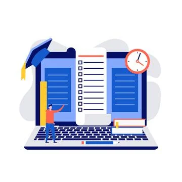 Online test concept with characters. Modern vector illustration in flat sty.. Stock Illustration
