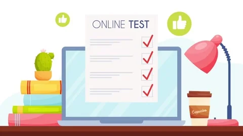 Online test concept. Done icons. Workplace animation. Vector animation. Stock Footage 150499542