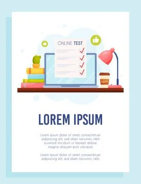 Online test flyer conept. Remote education concept. Vector illustration. Stock Illustration