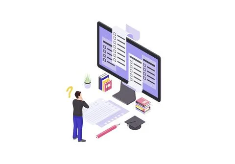 Online test isometric color vector illustration Stock Illustration