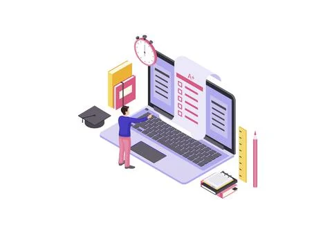 Online test isometric color vector illustration Stock Illustration