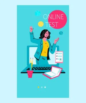 Online test mobile app for internet education courses flat vector illustration. Stock Illustration