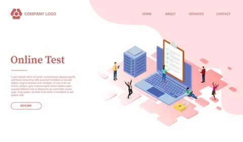 Online test or exam website template or landing homepage with isometric style Stock Illustration