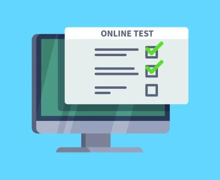 Online test. Questionnaire survey form on pc screen. Exam list, computer testing Stock Illustration