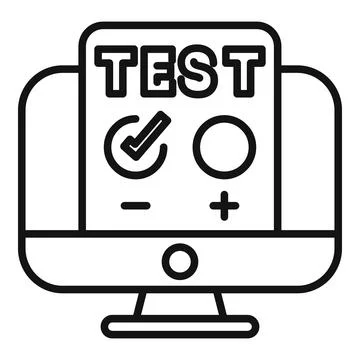 Online test showing checkmark representing successful exam on computer screen Illustrazione stock