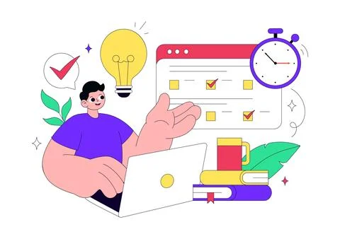 Online Test Vector Illustration Featuring Digital Exam, E Learning Assessme.. Illustrazione stock