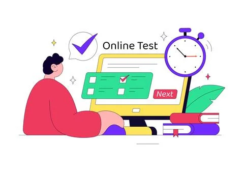 Online Test Vector Illustration Featuring Digital Exam, E Learning Assessme.. Stockillustratie