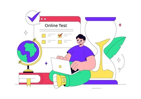 Online Test Vector Illustration Featuring Digital Exam, E Learning Assessme.. Stockillustratie