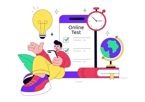 Online Test Vector Illustration Featuring Digital Exam, E Learning Assessme.. Stockillustratie