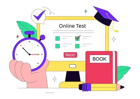 Online Test Vector Illustration Featuring Digital Exam, E Learning Assessme.. Stockillustratie