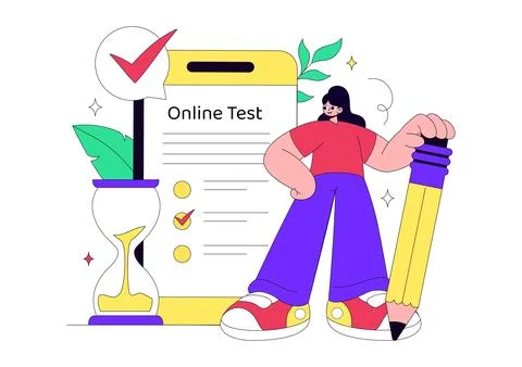 Online Test Vector Illustration Featuring Digital Exam, E Learning Assessme.. Stockillustratie