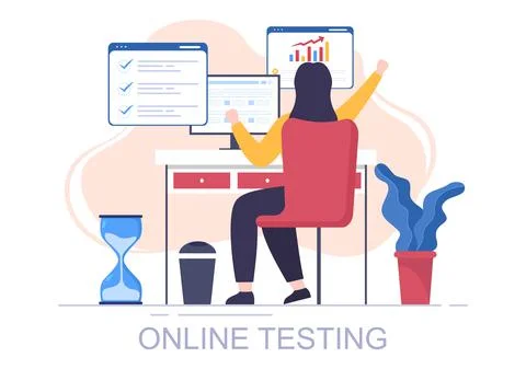 Online Testing Background Vector Illustration With Checklist, Taking Exam, Ch Stock Illustration