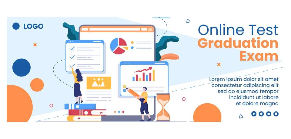 Online Testing Course Cover Template Flat Design Illustration Editable of Squ Stock Illustration