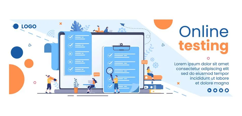 Online Testing Course Cover Template Flat Design Illustration Editable of Squ Stock Illustration