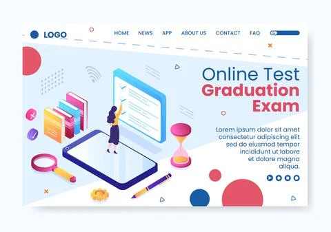Online Testing Course Landing Page Template Flat Design Illustration Editable Stock Illustration