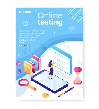 Online Testing Course Poster Template Flat Design Illustration Editable of Sq Stock Illustration