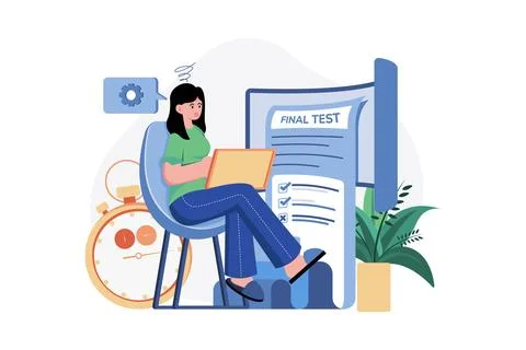 Online Testing Illustration concept. A flat illustration isolated on white .. Stock Illustration