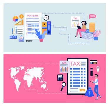 Online tex form banner set - phone screen with financial website interface Illustrazione stock